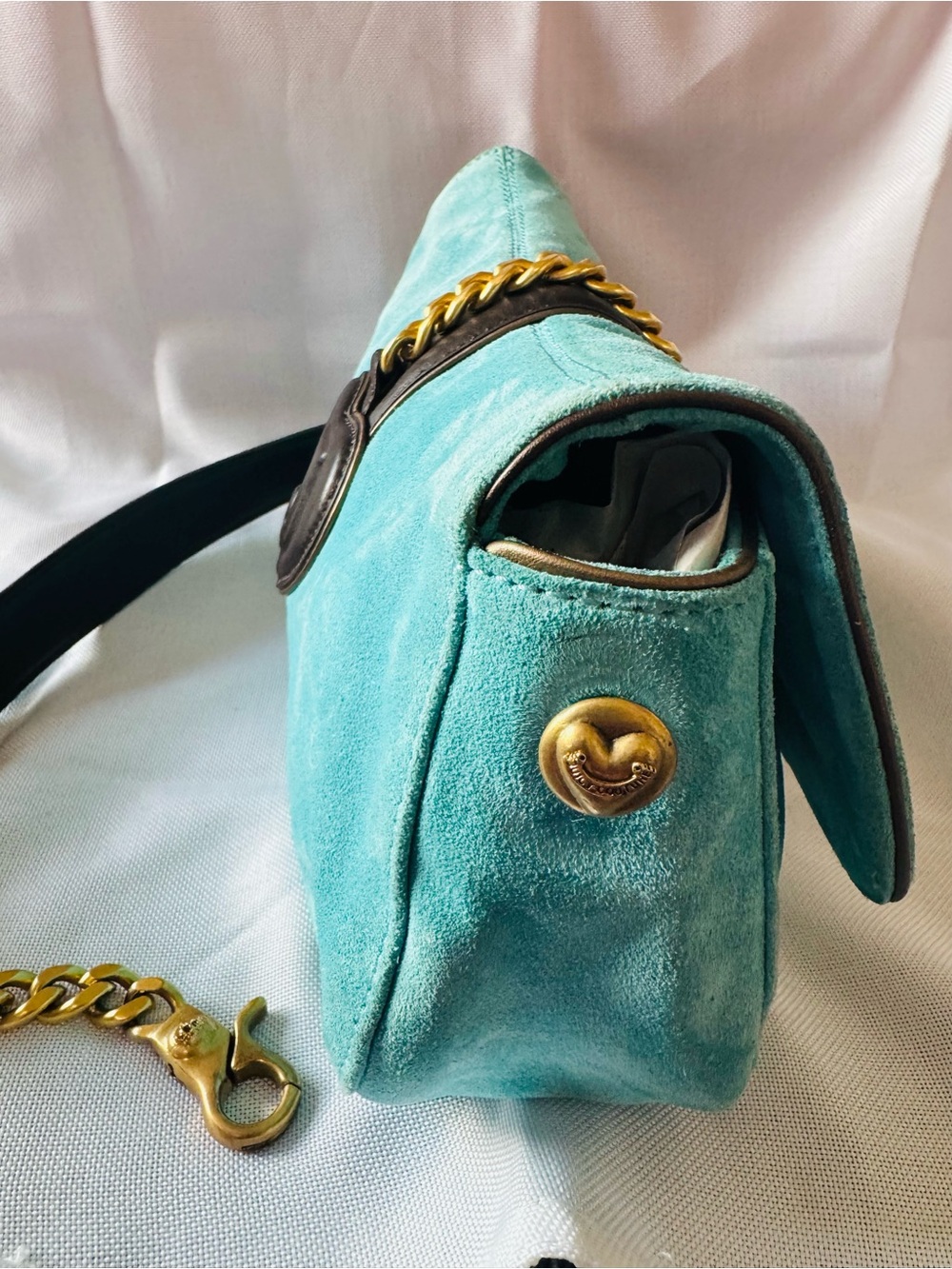 Rare Juicy Couture Y2K Teal Velour Rhinestone Darling Couture Shoulder Bag - Picture 7 of 12